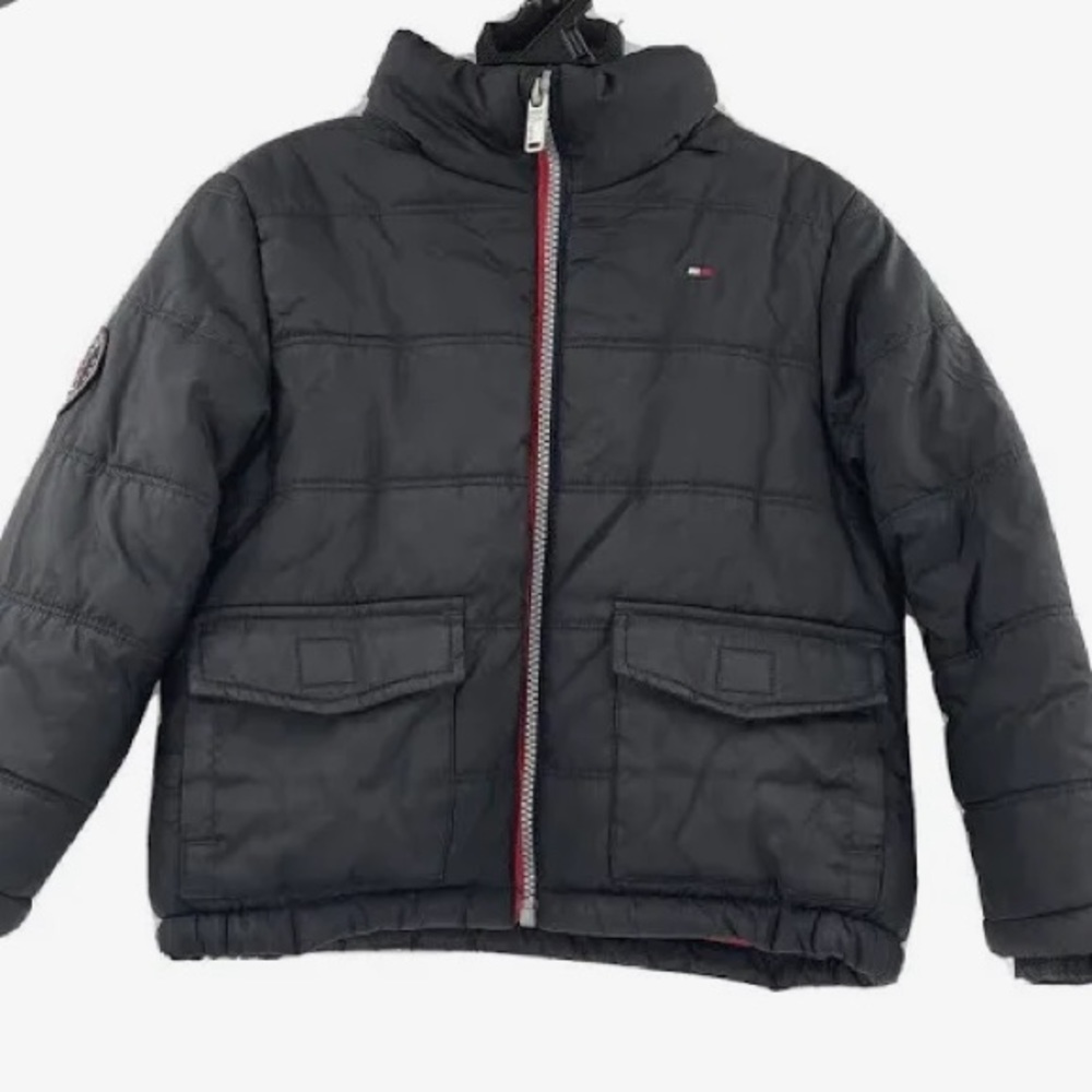 TOMMY HILFIGER Hooded Puffer Coat Black/Red Size Medium